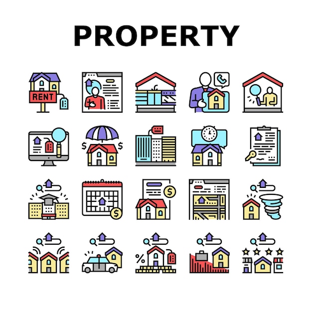 Agência de aluguel de propriedades colecção de ícones set vector