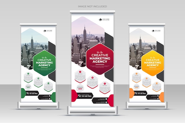 Vetor agência de marketing criativo x roll up banner e stand roll up banner template.