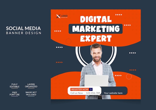 Agência de marketing digital criativa e modelo de banner de postagem de mídia social corporativa