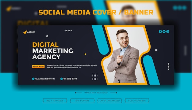 Vetor agência de marketing digital e modelo de capa de facebook de mídia social de promoção de negócios corporativos