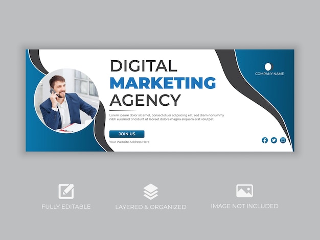 Agência de marketing digital e modelo de design de capa corporativa do Facebook