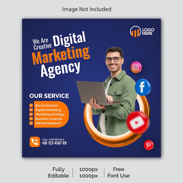Agência de Marketing Digital e Promoção de Negócios Modelo de Vector de Postagem de Mídia Social
