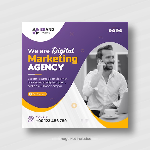 Agência de marketing digital flyer corporativo quadrado instagram post de mídia social e modelo de banner da web