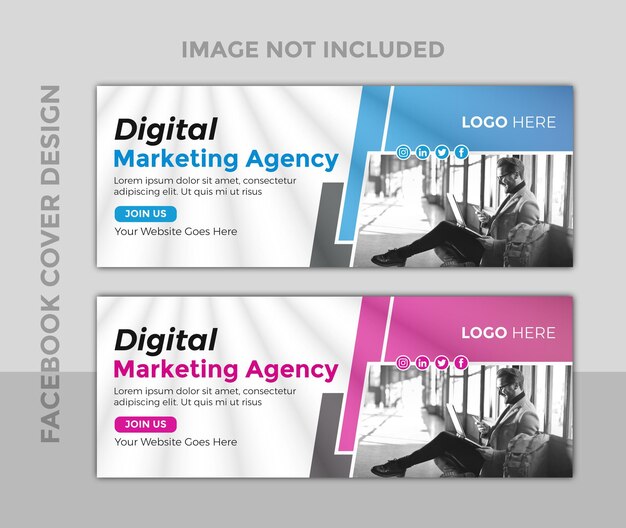 Vetor agência de marketing digital vector modelo de design de capa do facebook com banner corporativo