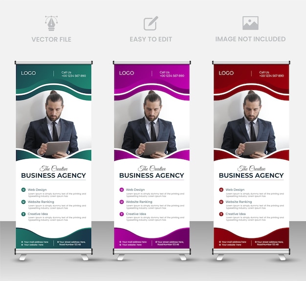 Agência de negócios corporativos enrola ou fica modelo de banner com design abstrato 3 melhores cores