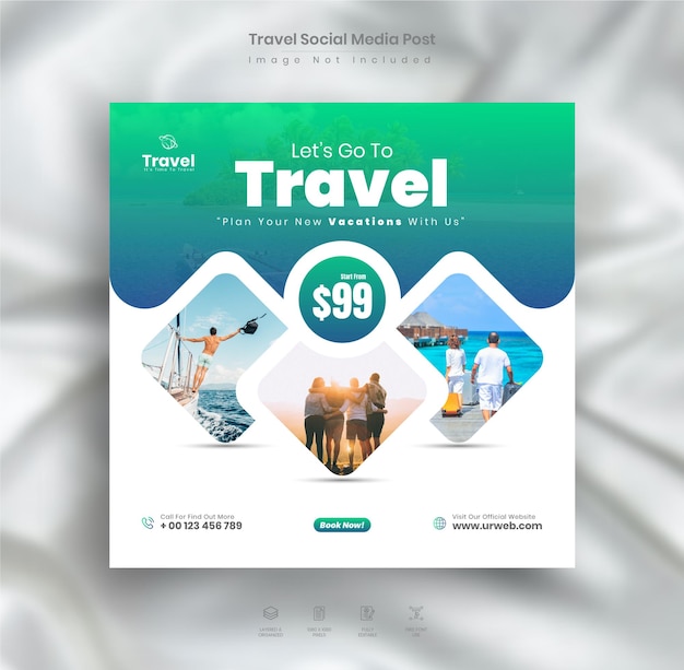 Agência de viagens e postagem do Instagram de turismo ou modelo de postagem de mídia social.