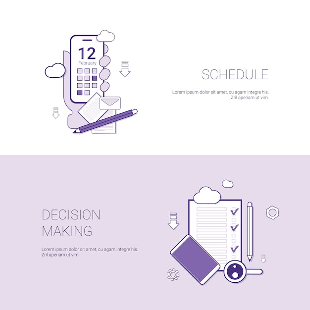 Vetor agenda e tomada de decisão conceito modelo bandeira da web com cópia espaço