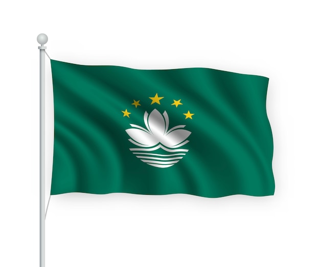 Agitando a bandeira de macau no mastro isolado no branco