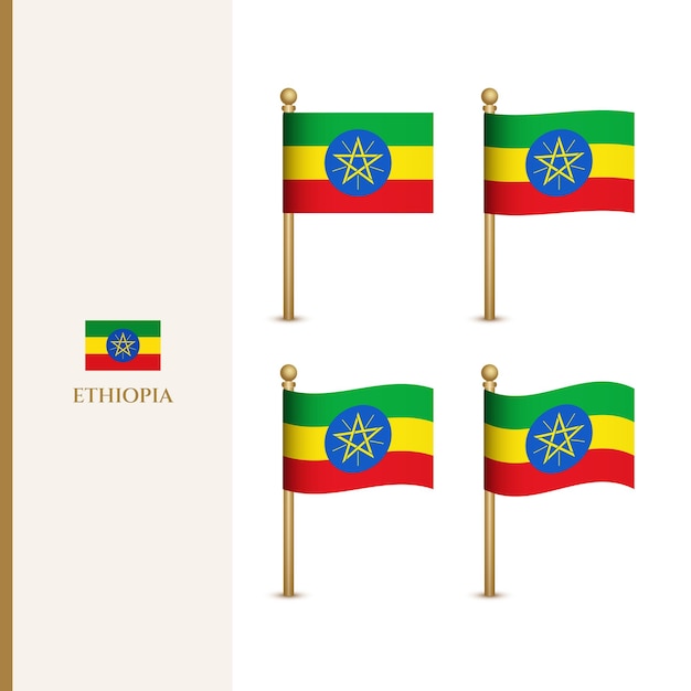 Agitando bandeiras da etiópia ilustração vetorial 3d bandeira da etiópia