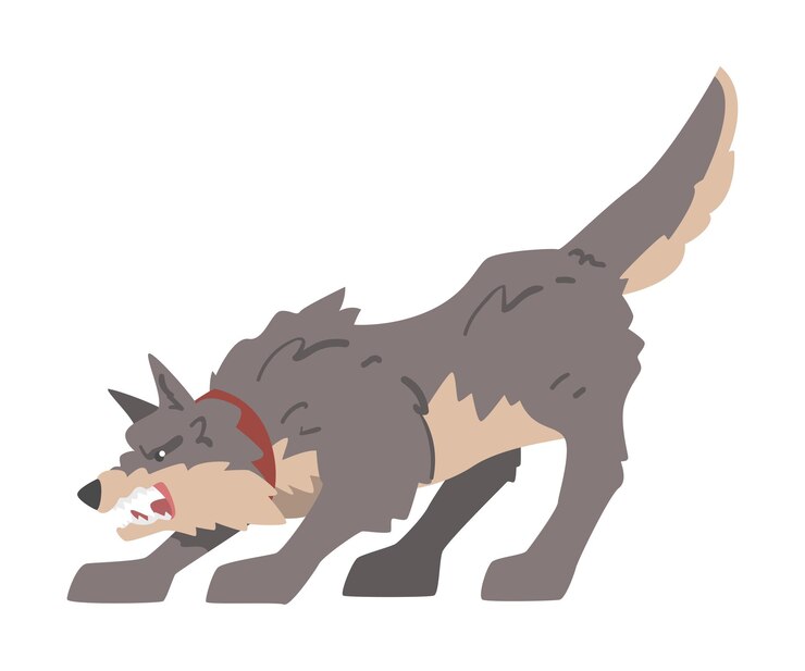 Vetor agressivo cão cinzento ladrando e mostrando seus dentes ilustração vetorial