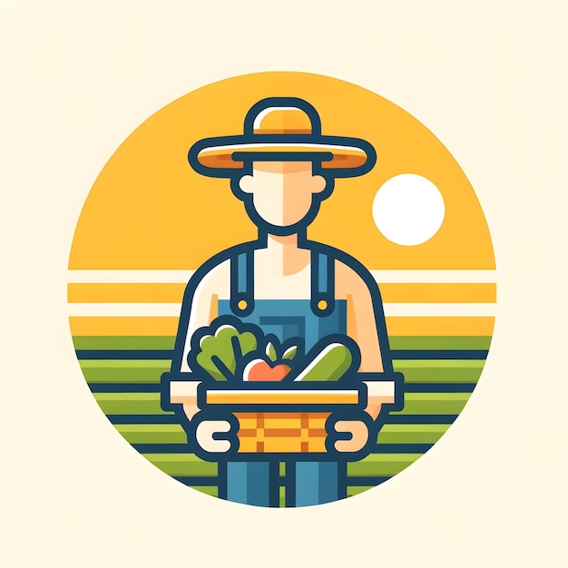 Agricultor com desenho vetorial de cesta de vegetais