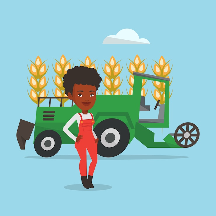 Vetor agricultor em pé com combinar no fundo.