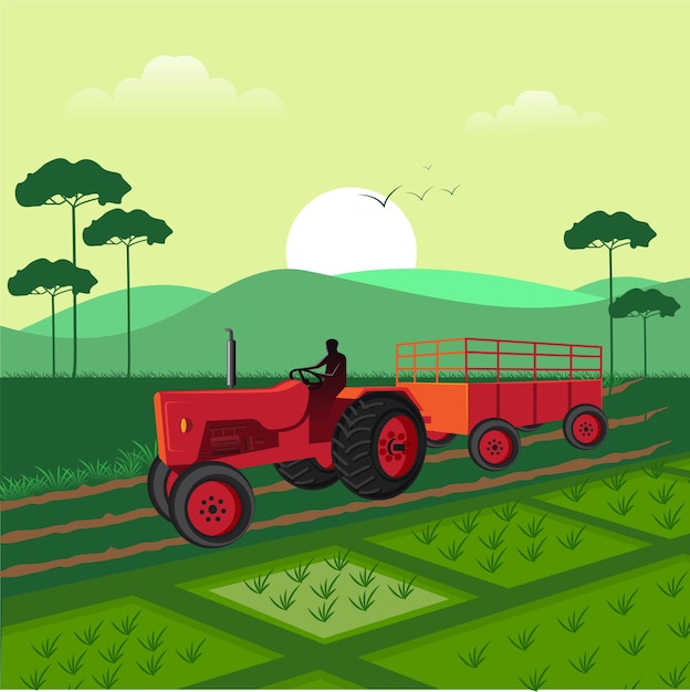 Agricultor indiano com trator vista isométrica agricultur