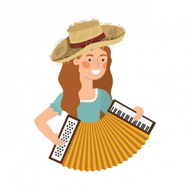 Agricultor mulher com instrumento musical
