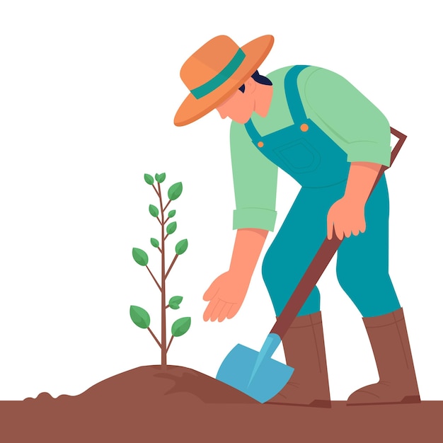 Agricultor planta árvore Ilustração plana vetorial
