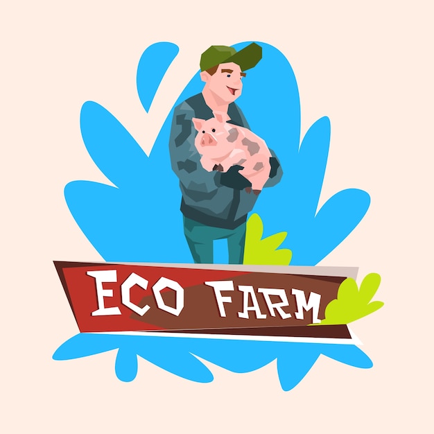 Agricultor segure porco butcher animal eco farm