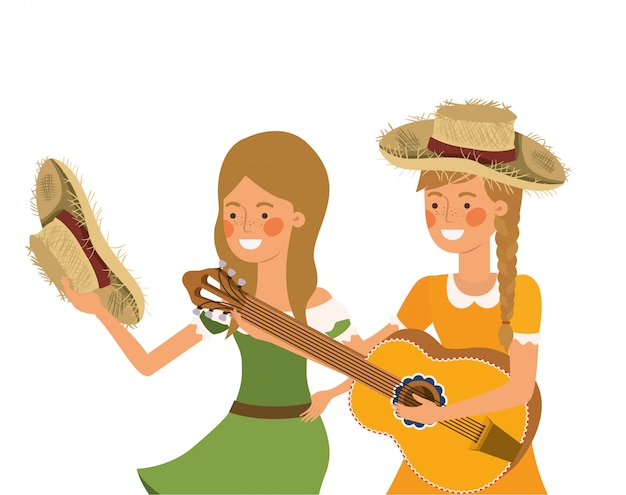 Agricultores mulheres com instrumentos musicais