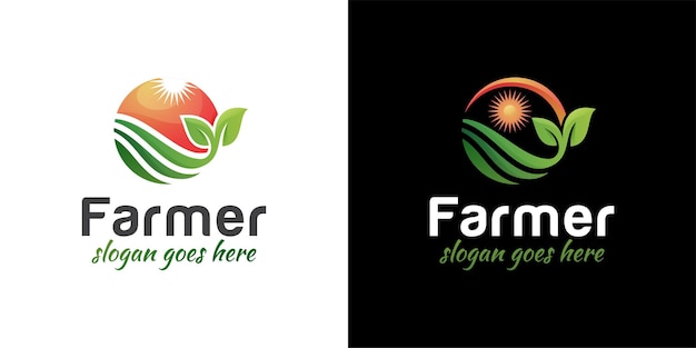 Vetor agricultura agricultor jardim natureza com logotipo de sol e duas versões