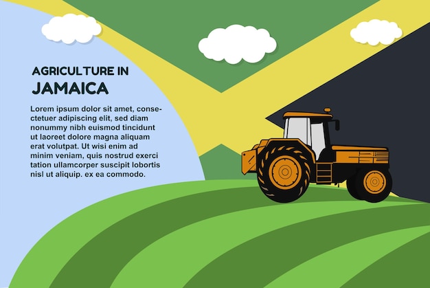 Vetor agricultura no banner conceitual da jamaica com campo de trator e área de texto agricultura e cultivo