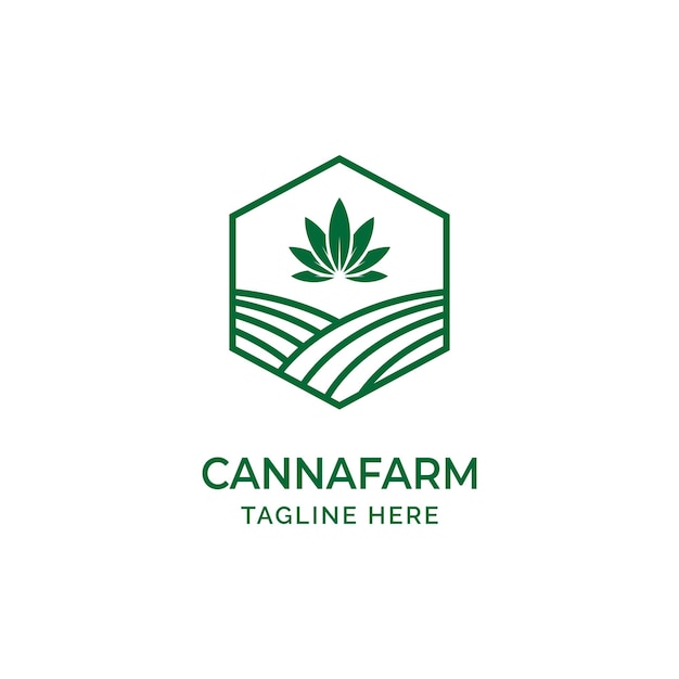 Agricultura orgânica cannabis hemp marijuana farm logo design ilustração vetorial