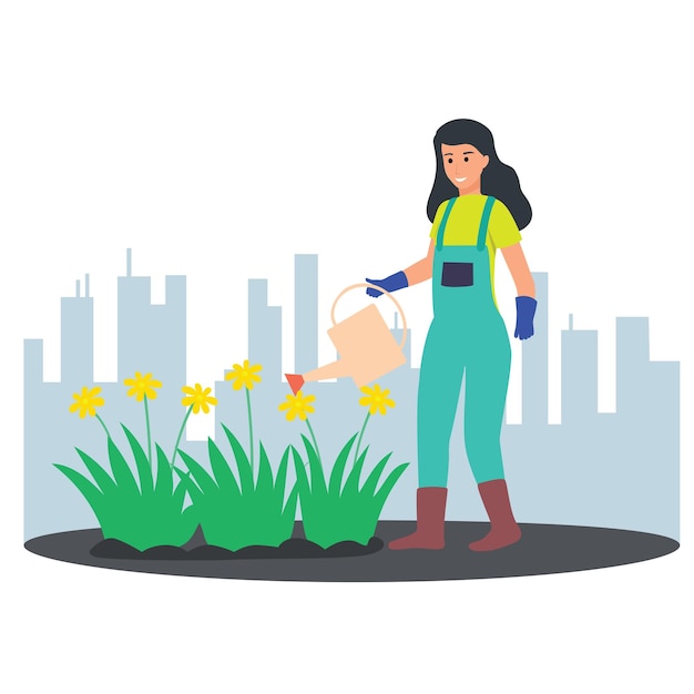 Agricultura urbana, agricultura, mulheres regando flores