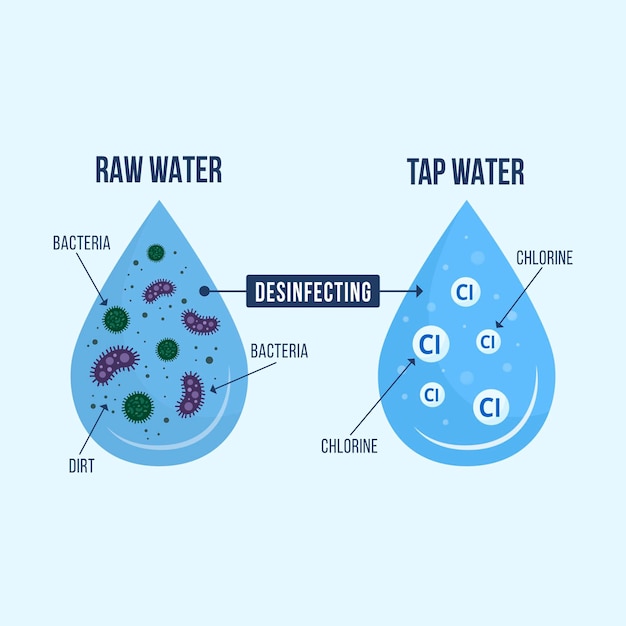 Água bruta desinfetada com cloro