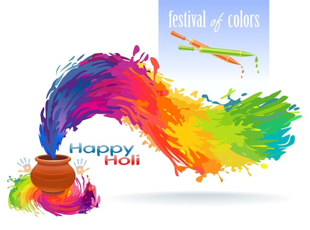 Vetor Água colorida fluindo de uma panela de barro holi celebrações ilustração vetorial