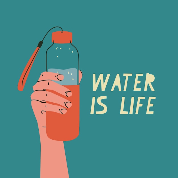 Água é vida garrafa de água reutilizável banner motivacional