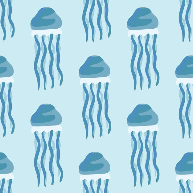Água-viva padrão sem emenda sobre fundo azul claro. ornamento simples com animais marinhos.