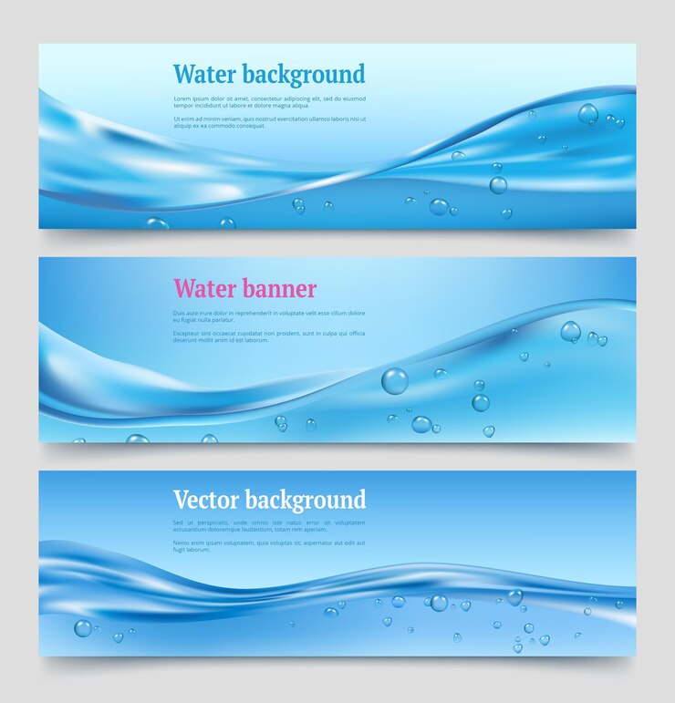 Vetor águas fluidas líquidas com conceito eco limpo de purificador de água de bolhas.
