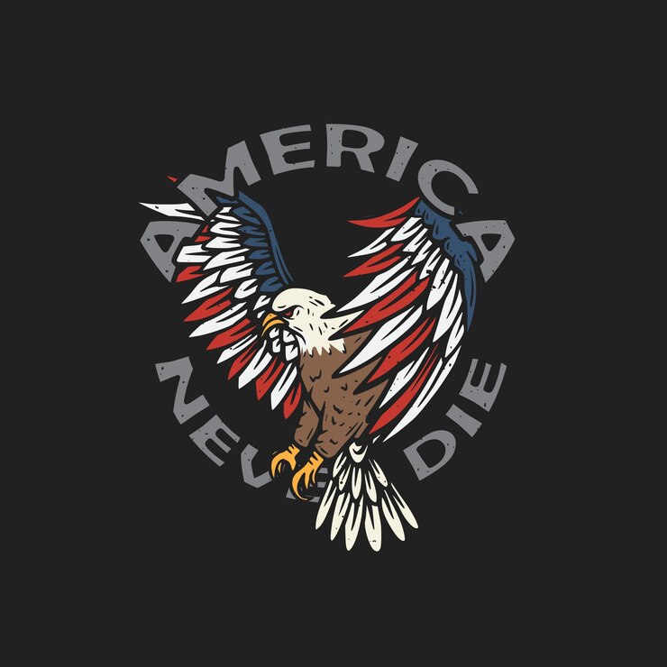 Vetor águia careca americana com bandeira dos eua na asa ilustração em vetor retrô vintage