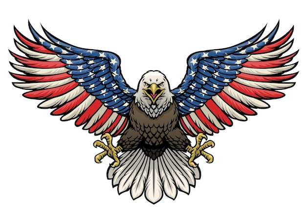Águia careca pintada com bandeira americana