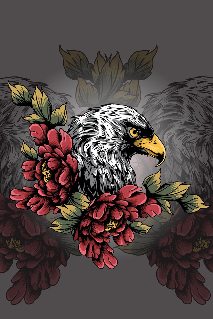 Vetor águia com ilustração vetorial de flores