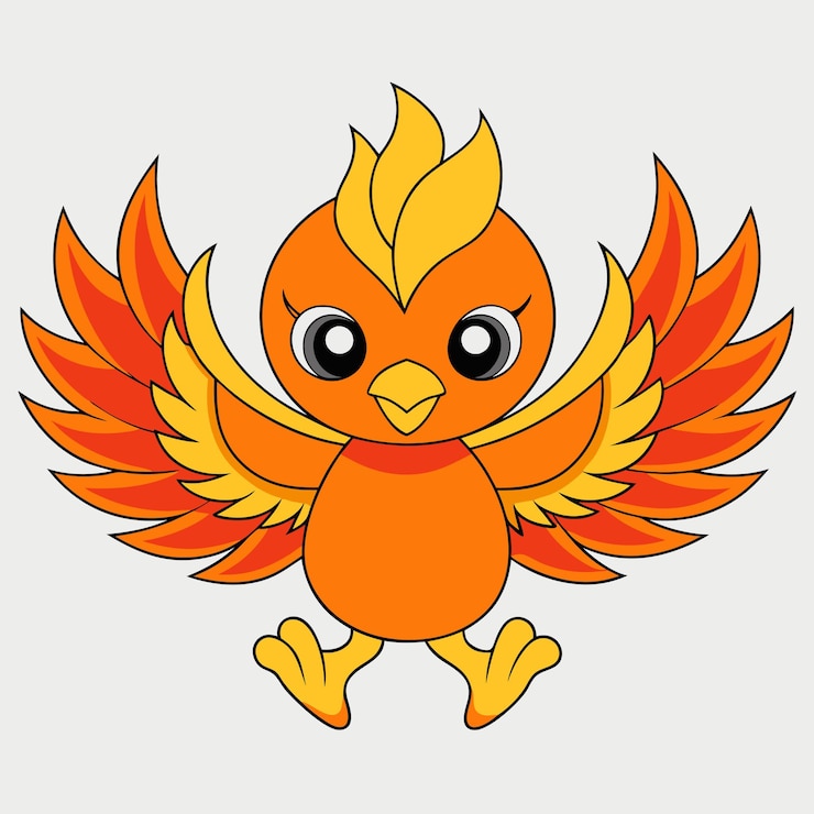 Vetor águia-fênix colorida de estilo desenho animado com asas de fogo