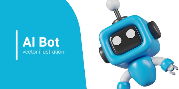 AI bot Mini robô azul com olhos manipuladores de antena Assistente digital moderno