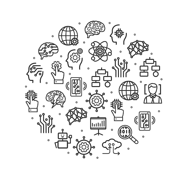 Ai Sign Round Design Template Banner em uma ilustração vetorial branca de Inteligência Artificial