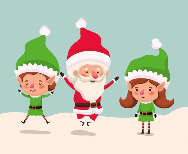 Ajudantes de casal com papai noel no snowscape