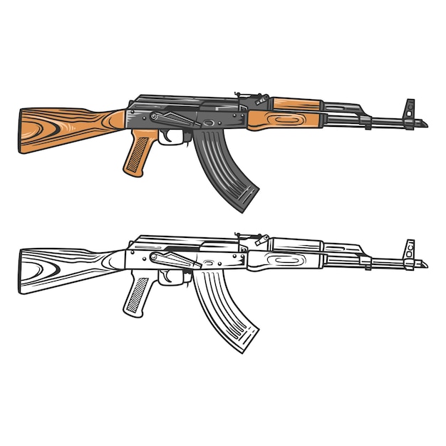 Akm assault riffle em ilustração, kalashnikov