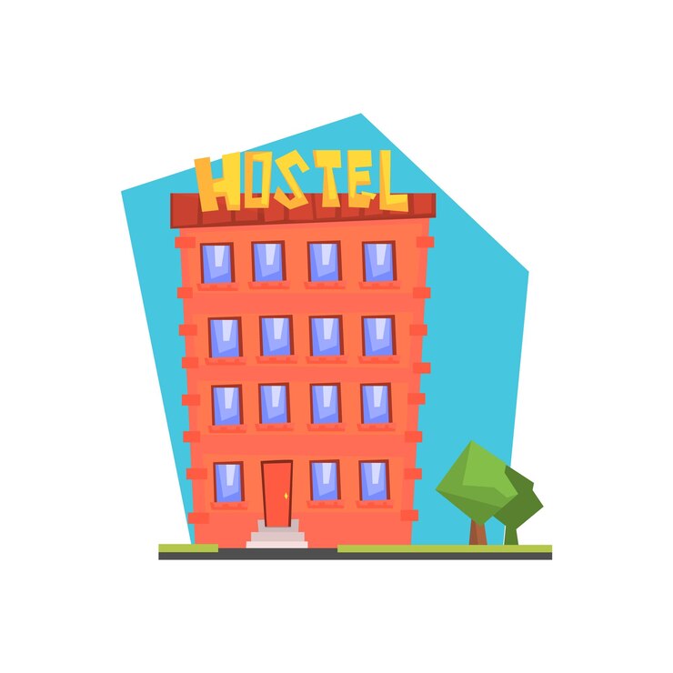 Vetor albergue edifício apartamento isolado ilustração colorida em estilo geométrico dos desenhos animados sobre fundo branco