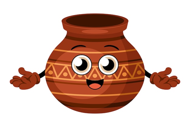 Vetor alegre personagem de desenho animado de panela de barro tradicional para a feliz celebração do festival da colheita de pongal