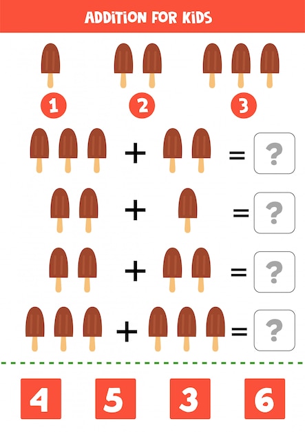 Além com sorvete bonito dos desenhos animados. jogo de matemática.