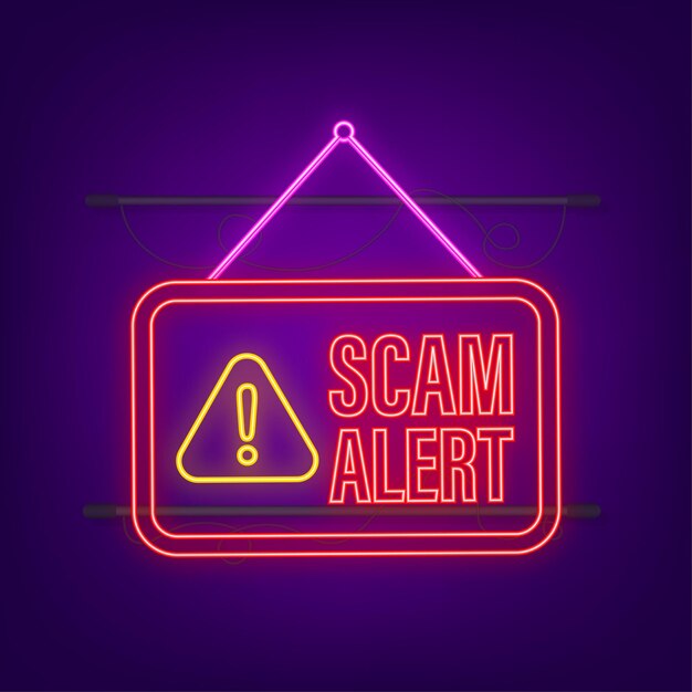 Alerta de golpe de neon Hacker e esquema de phishing de conceito de vetor de segurança na web