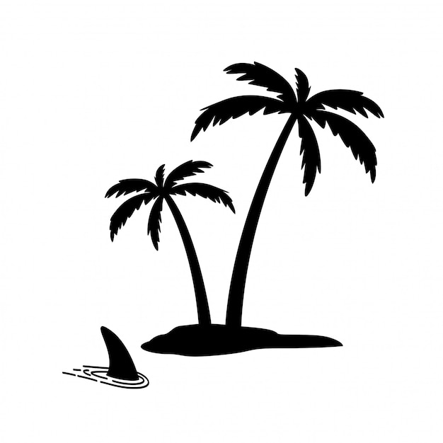 Vetor aleta do tubarão de coco da palmeira da ilha