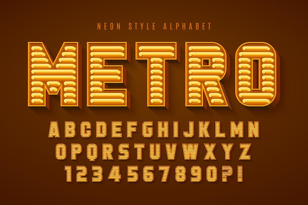 Alfabeto 3d com luz de néon, tipo origainal retro-futurista