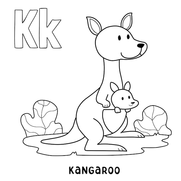 Alfabeto animal canguru para colorir com letra desenhada à mão desenho animal