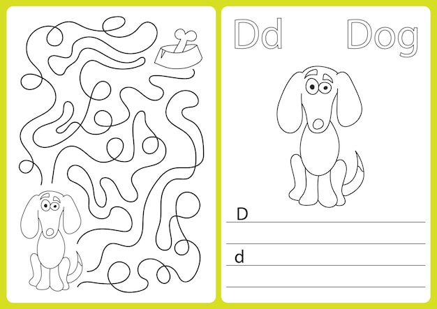Alfabeto az - planilha de quebra-cabeça, exercícios para crianças - livro de colorir - ilustração e contorno vetorial