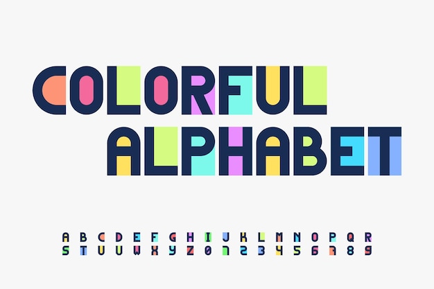 Vetor alfabeto colorido moderno design plano com dígitos