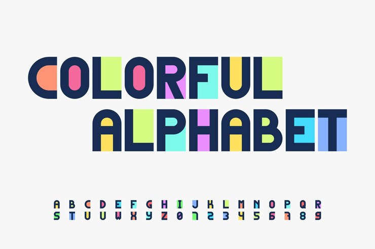 Alfabeto colorido moderno design plano com dígitos