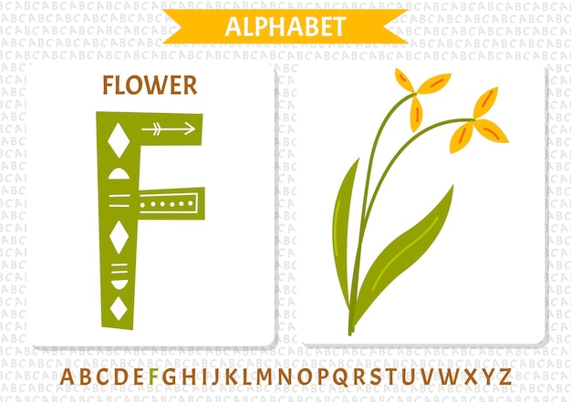 Alfabeto com uma flor e uma flor amarela no topo.