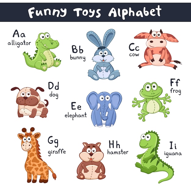 Alfabeto de animais dos desenhos animados